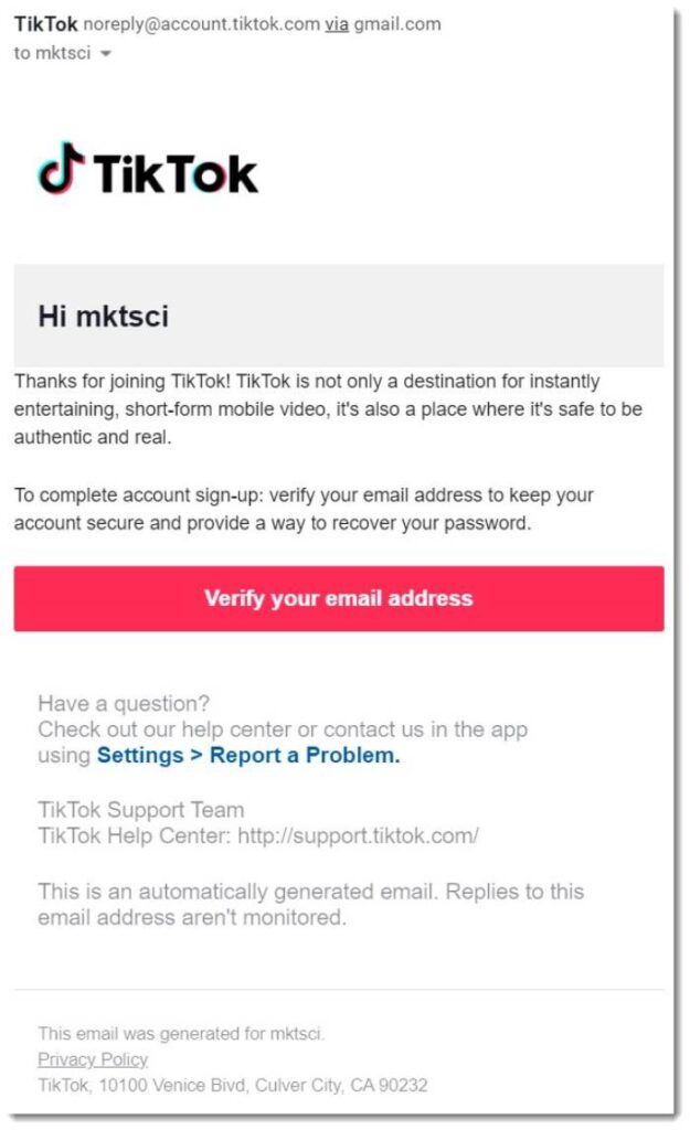 Buka email konfirmasi yang dikirimkan oleh TikTok