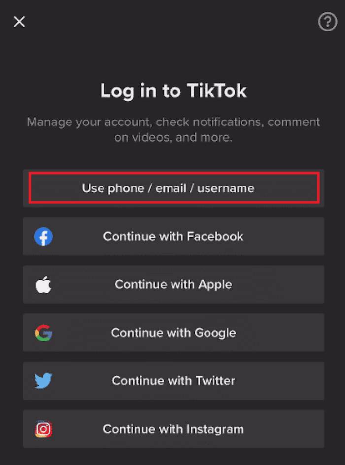 Klik pada opsi “Use Phone: Username:Email”