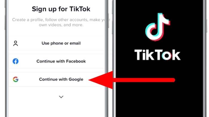 Pada halaman utama aplikasi TikTok pilih opsi “Continue with Google” atau “Lanjutkan dengan Google”